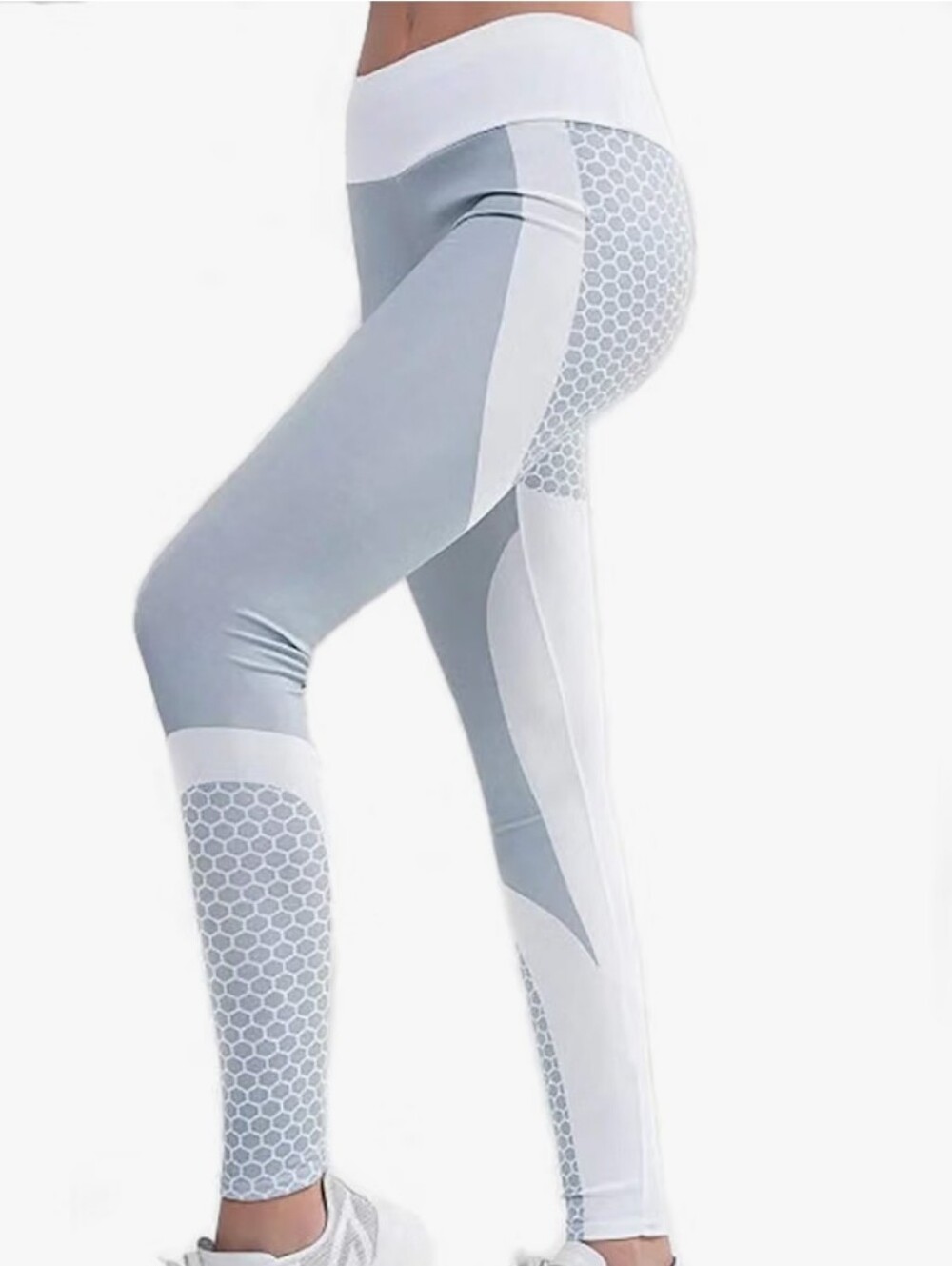 High-Waist Grey & White Seamless Performance Leggings Women's Size Med. NWOT